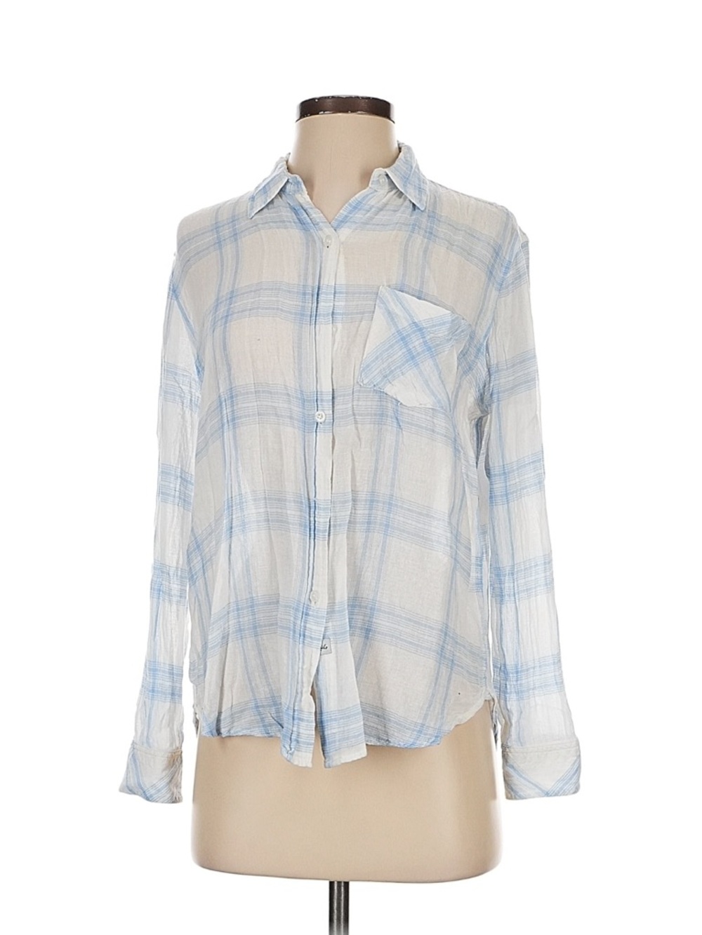 Rails White and Light Blue Plaid Button-Front Shirt